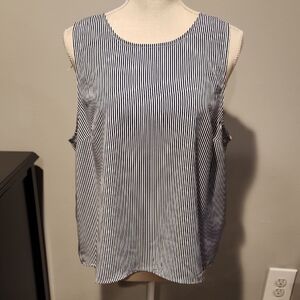 J. Crew Navy and White Striped Blouse Size Large PTP 23 Length 25 In